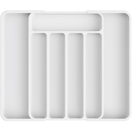 Kitsure Cutlery Drawer Organiser for Kitchen - Adjustable Cutlery Tray for Effortless Utensil Sorting, Versatile Kitchen Storage & Organisation Solution, 12.13" x 1.54" x 8.07"~13.90", White