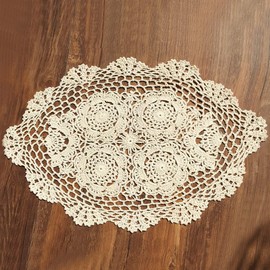 Beige 11x17 Inch Oval 100% HANDMADE Crochet Lace Placemats Doilies