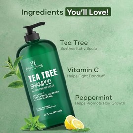 Botanic Hearth- Champú de árbol de té, vitamina C, aceite de menta, lavanda y romero, combate la caspa y el cuero cabelludo seco, 1