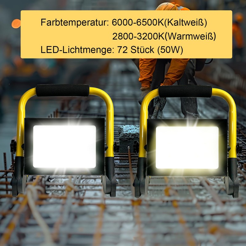 MOLVCE LED Construction Spotlight, Work Light, 50 W, 3000 K,