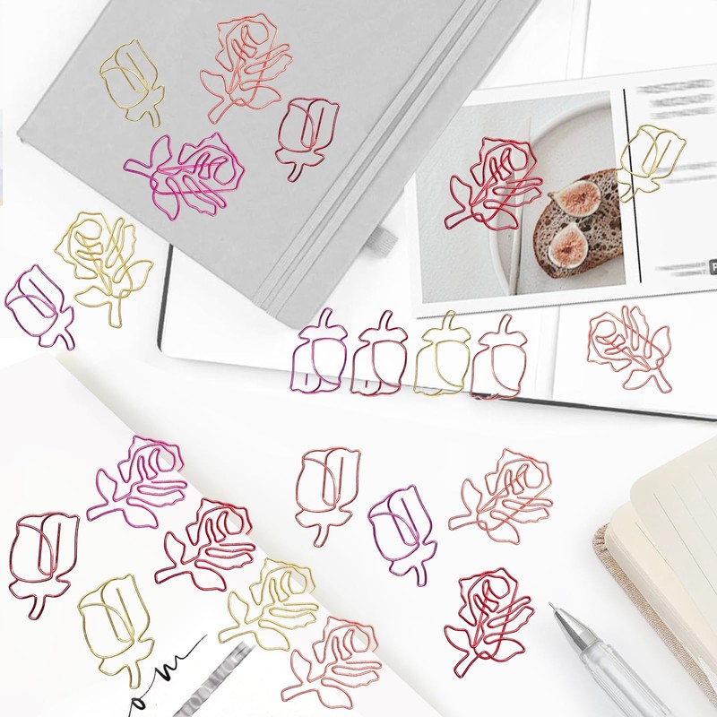 Luggspa 80 Pcs Cute Flower Paper Clips Set, Floral Paper