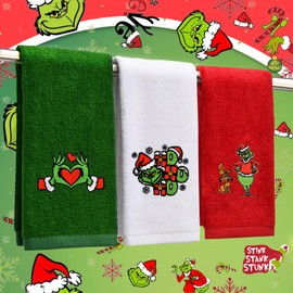 Veramedy Christmas Hand Towels 16" x 27", 100% Pure Cotton Bathroom Decorative Towels Ho Ho Ho Washcloths Kitchen Merry Christmas Towels Decor, Set of 3