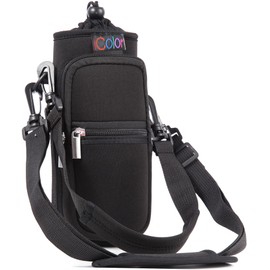 icolor Water Bottle Holder, Carry Bag for Water Bottle with Adjustable Shoulder Strap, Bottle Holder with Phone Pockets, Neoprene Water Bottle Bag Bottle Holder (Black, 32 oz (About1000 ml))
