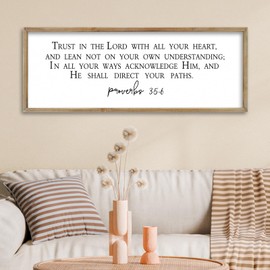 FZMHASLWW Bible Verse Proverbs 3:5-6 Wall Decor Framed 32"x12" Trust in the Lord Sign Christian Inspirational Scripture Hanging Art (Wood)