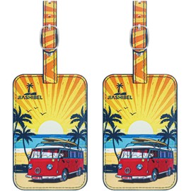 JIASHIBEL Luggage Tag 2 Pack, Premium PU Leahter Luggage Tags, Name ID Labels with Transparent Waterproof Cover for Travel Bag Suitcases Baggage Backpack (Sunrise)