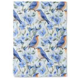 coedoaes Blue Bird and Flower Fleece Blanket - 50x60in Cute Bluebirds Floral Nature Throw Blankets,Soft Cozy Lightweight, Ideal for Living Room Home Rustic Decor and Kids Women Girls Spring Gifts