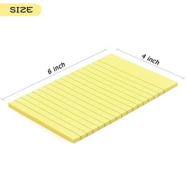 Lined Sticky Notes, 4 x 6 inches, 45 Sheets per Pad, 6 Pads, Bright Colours (Yellow)