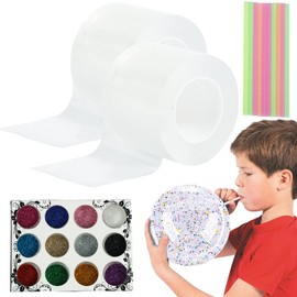 Nano Tape Bubbles Toy 3mX5cm Double Sided Nano Tape Blowable Elastic Nano Bubble Sticky Craft Toy with Sequins Fillings Scissor Tweezer Chain Stripes Straw