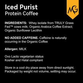 MariGold High Protein Coffee - Iced Purist Flavor | 22g Grass-Fed Whey Isolate Protein, 2 Shots Organic Espresso, Non-GMO, 108 Calories, 1 Net Carb | 1 Lb Bag - 15 Servings