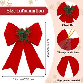 MCEAST 6 Pack Christmas Wreath Bows Red Velvet Christmas Decoration Bow for Xmas Tree Garland Indoor Outdoor Decoration (9 x 12 Inches)