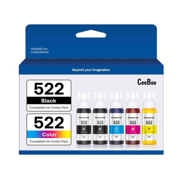 522 High Capacity(5 Bottles)Refill Ink Bottle Replacement for Epson 522 Ink Refill Bottles(Not Sublimation Ink)Use for ET-2803 ET-2800 ET-2720 Printer