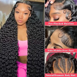 32 Inch 13x6 Deep Wave Lace Front Wigs Human Hair for Women HD Transparent Deep Curly Lace Frontal Wigs Human Hair Pre Plucked Natural color