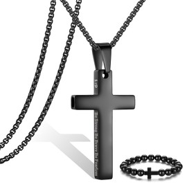 Breathing Anxiety Necklace for Men Cross Pendant Breathing Necklace for Anxiety Stress Relief Relaxation Mindfulness Meditation Men Women Anxiety Necklace Breathing with Inspirational Bible Verse (1:9 Be Strong Be Brave Be Fearless, Black)