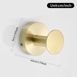 WOMAO Brushed Gold Coat Hooks, Simple Round Towel Hooks, Wall Mounted Coat Hooks, Wall Hooks, Bathroom, Toilet, Shower, Rustproof and Decorative Hooks, Pack of 2