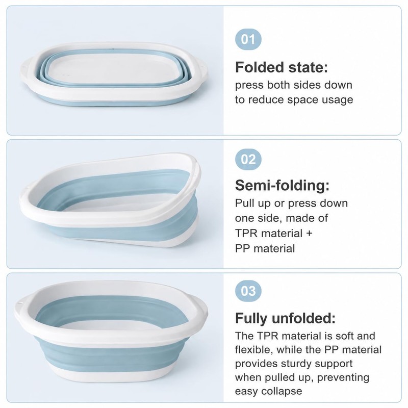 Admygo Thickened Collapsible Washing Up Bowl, Space Saving Camping Sink