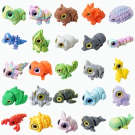 25PC Mini 3D Printed Animals Set with Shining Eyes - Articulated Desk Pets Collection, Mini Animals Figures for Classroom Rewards Bulk, Pocket Pets Fidget Toys Gift