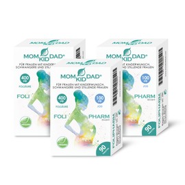 MomKidDad - Folsäure und Jod für Frauen mit Kinderwunsch, während der Schwangerschaft und Stillzeit - Vegan, 90 Mini-Tabletten für 3 Monate, in einer praktischen Klick-Box (3 Packungen)