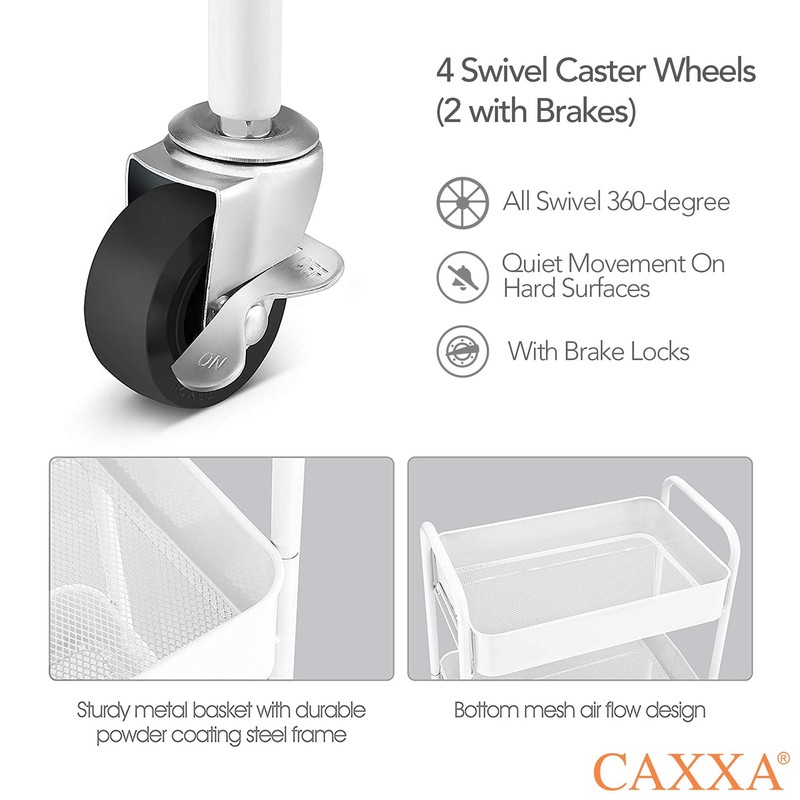 CAXXA 3-Tier Rolling Metal Storage Organizer - Mobile Utility Cart