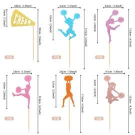 36 piezas de decoración para magdalenas de animadora, con purpurina colorida, para gimnasias, cupcakes, alimentos, temática deportiva, celebración, fiesta de cumpleaños, decoración de tartas, colores mezclados