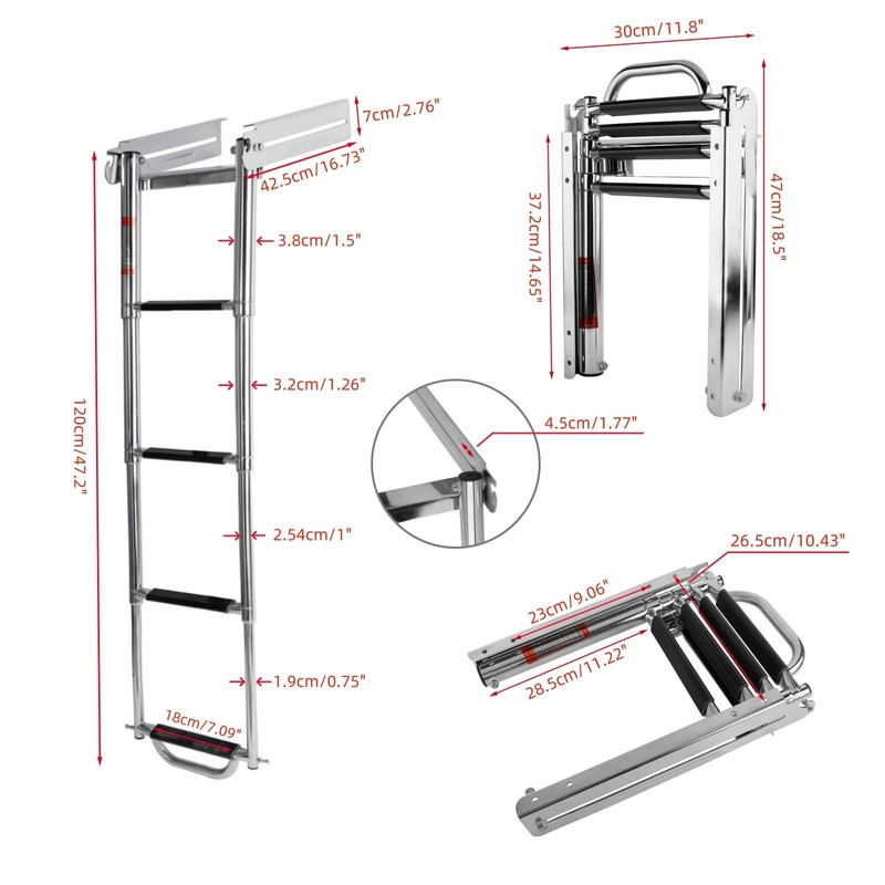 Amarine Made Boat Ladder, 4-Step Sliding Ladder with Stainless Steel