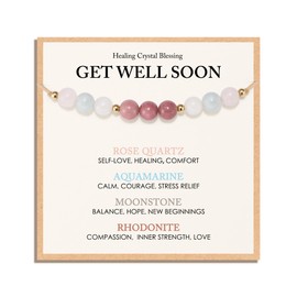 HGDEER Get Well Soon Gifts for Women, Healing Crystals Stones Cards Thinking of You Feel Better After Surgery Encouragement Bracelet