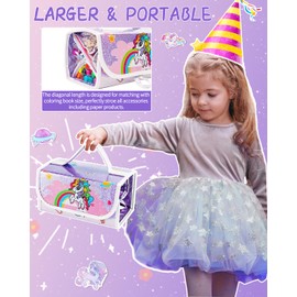 Nicpro 115PCS Unicorn Fruit Scented Washable Markers Set with Pencil Case Coloring Book Stickers Stamps, Arts Crafts Supplies Coloring Set for Kids - Unicorn Birthday Gifts for Girls 4 5 6 7 8 9 Years