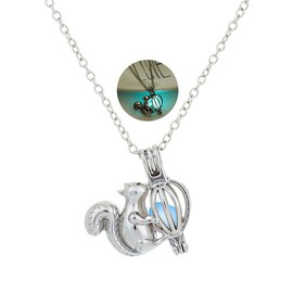 Squirrel Luminous Necklace Funny Fluorescence Squirrel Pine Cone Pendant Necklace Cute Animal Jewelry Gift for Women Teen Girls (Blue+Green)