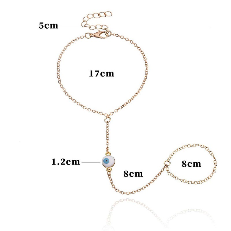 Obmyec Boho Finger Chain Bracelets Silver Evil Eye Hand Chain