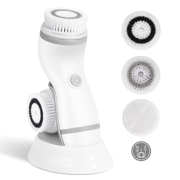 Rechargeable Facial Cleansing Spin Brush Set with 3 Exfoliation Brush Heads - Waterproof Face Spa System by CNAIER - Face Brushes for Cleansing and Exfoliating