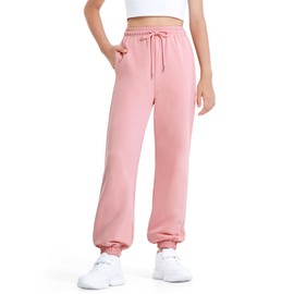 BOOPH Girls Sweatpants Kids Cotton Drawstring Joggers Athletic Pants with Pockets for Teen Girls Coral Pink 7-8 Years