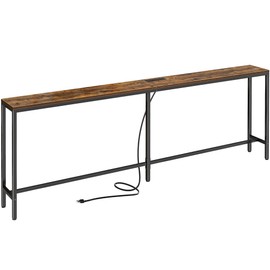 SUPERJARE 78.7 Inch Console Table with Outlet, Sofa Table with Charging Station, Narrow Entryway Table, Skinny Hallway Table, Behind Couch Table, for Living Room, Rustic Brown