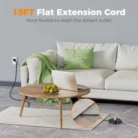 Flat Plug Power Bar, TESSAN 15 Ft Extension Cord Indoor with 8 Multi Outlets and 3 USB (1 USB C), Surge Protector Power Strip, Wall Mount Charging Station for Home Office Dorm, Pure Black