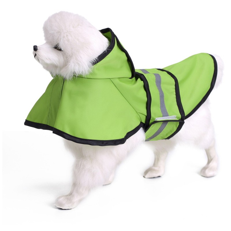 Dog Raincoat Polyester Pet Rain Cape Jacket Reflective Stripe Waterproof