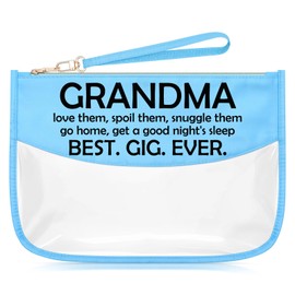 Sazuwu Grandma Gifts from Grandkids Blue Makeup Bag with Zipper Grandmother Birthday Gifts from Grandson Nana Mothers Day Cosmetic Travel Bag Organizer Christmas Retirement Present