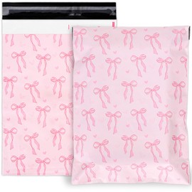 JarThenaAMCS 100Pcs Pink Bows Poly Mailers Cute Bows and Heart Design Packing Bag with Self-Sealing Gift Wrap Envelopes for Small Business Boutique Clothing