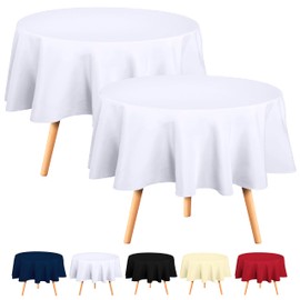 Utopia Kitchen White Round Table Cloth 2 Pack [60 Inch] Nappe de Table Rectangulaire Machine Washable Polyester Table Cover for Dining, Picnic, Parties, Events, Weddings and Restaurants