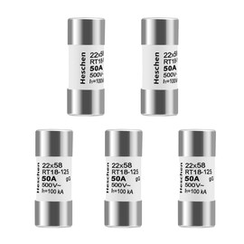 Heschen Cylindrical Ceramic Tube Fuse Link, RT18-125(RO17), 22 * 58mm, 50A 500VAC, gG Type, Pack of 5