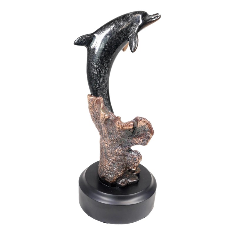 Jumping Bottlenose Dolphins Bronze Electroplated Resin Figurine with Base Decor