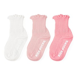 Fecawd 3 Pairs Baby Socks Toddler Anti Slip Non Skid Socks Baby Girls Frilly Ruffle, 1-2T