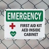 First Aid Kit AED Inside Cabinet With Symbol OSHA Emergency