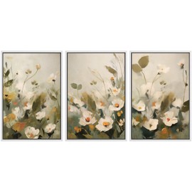 SIGNWIN Framed Canvas Print Wall Art Botanical Floral White Blossoms and Greenery Photography Modern Art Minimalist Black and White for Living Room, Bedroom, Office - 16"x24"x3 White