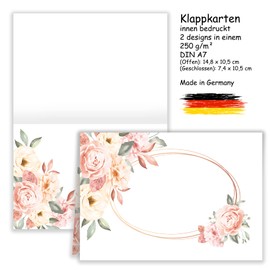 E&G Klasse Place Cards, Name Cards, Pack of 25, Blank Place Cards, Wedding, Birthday, Communion, Confirmation, Christening, Celebration, Anniversary, Vintage, White, Roses, Flowers with Gold