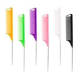 6 Piece Piece Comb Hair Comb Carbon Fiber Metal Fine Tooth Comb Pointed Tail Comb Professional Grooming Kit for Highlighting, Trimming, Styling, Parting (Multiple Colors)