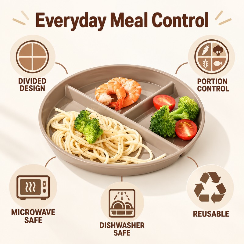 4pcs Round Divided Dinner Plate – Reusable Portion Control Food