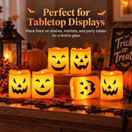 Halloween LED Candle Lights for Party Decor – 6-Piece Jack-O’-Lantern Glow Set for Tabletops & Seasonal Displays
