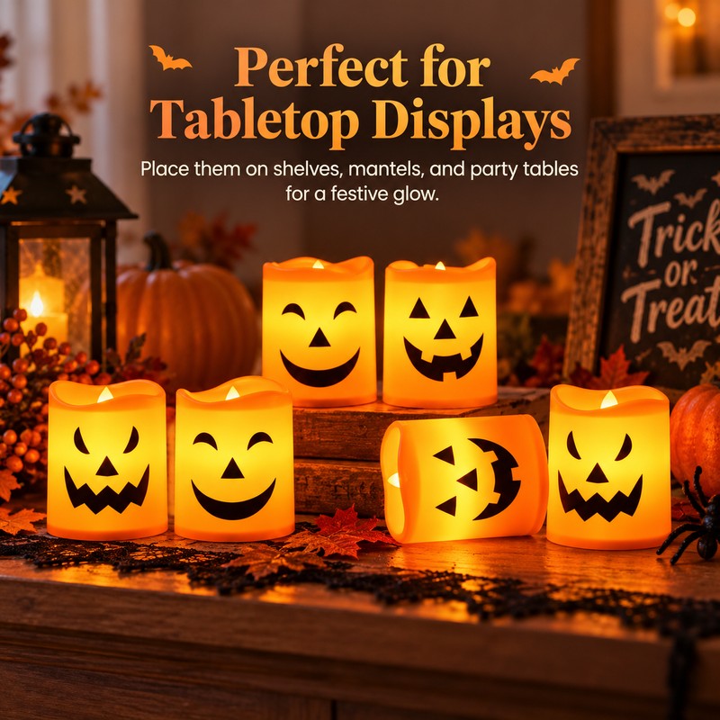 Halloween LED Candle Lights for Party Decor – 6-Piece Jack-O’-Lantern