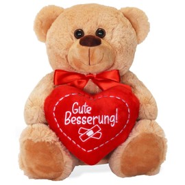 matches21 Teddy Bear with Heart/Heart Teddy Get Soon Light Brown/Beige 25 cm Cuddly Toy - Gift Idea Girlfriend Classic