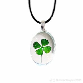 Glücksklee Halskette Kleeblatt 4-bättrig Kette Lederband Glas-Cabochon Anhänger handmade Glücksbringer Klee