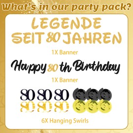 Decoration 80th Birthday Woman Man - 42 Pieces 80 Years Birthday Decoration Garland Black Gold Banner Decorations Spirals Hanging Decoration for Legend for 80 Years