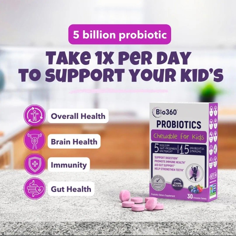 Bio360 Probióticos Niños 15 Cepas 5 Mil Millones Cfu 60
